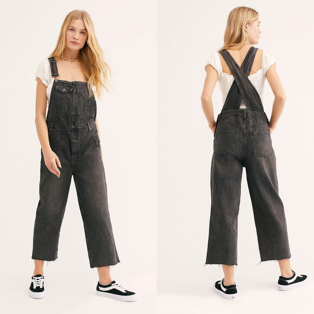 Free People Baggy Boyfriend Overalls Black Size 26